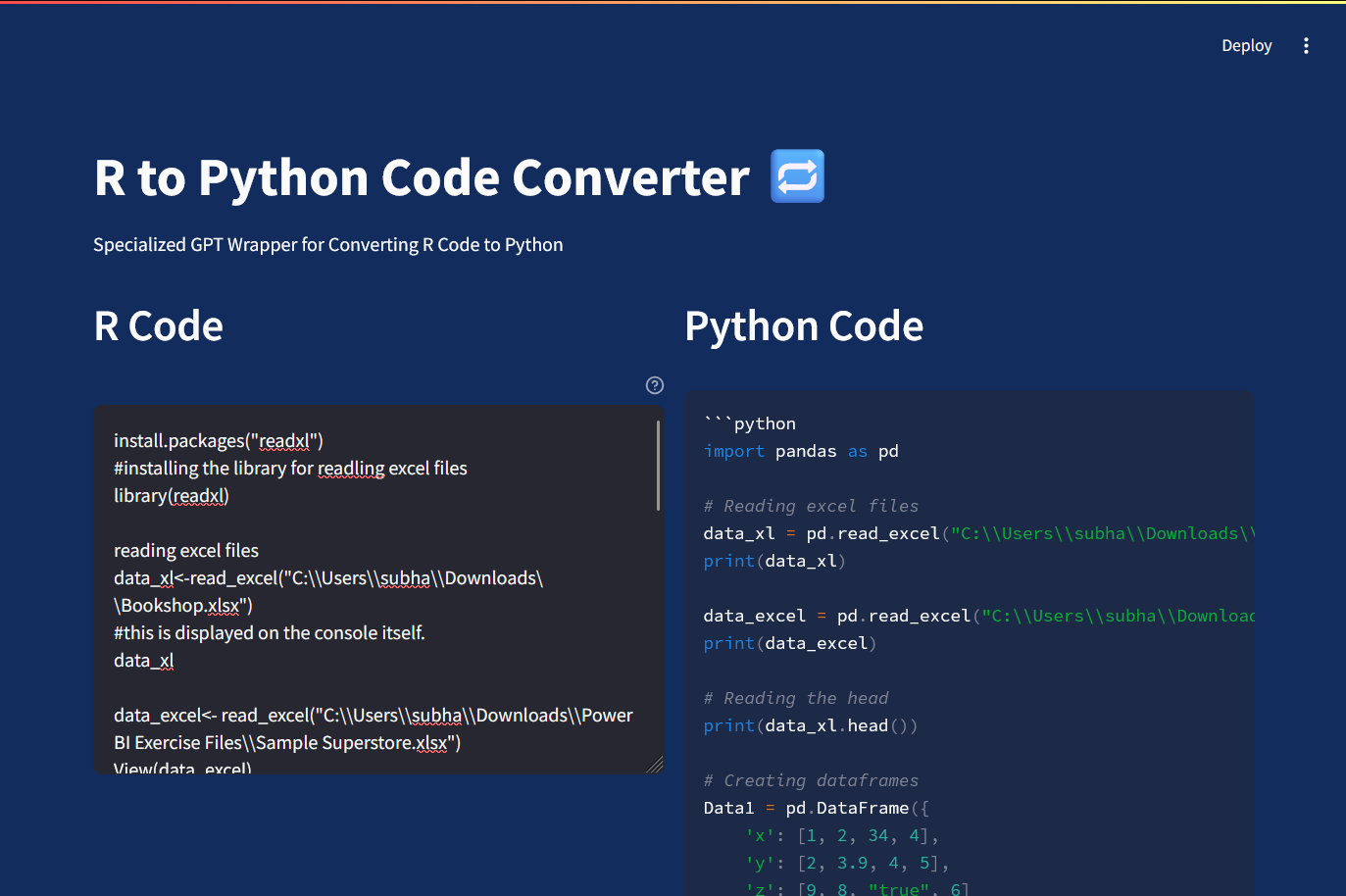 AI Powered Code Converter from R to Python