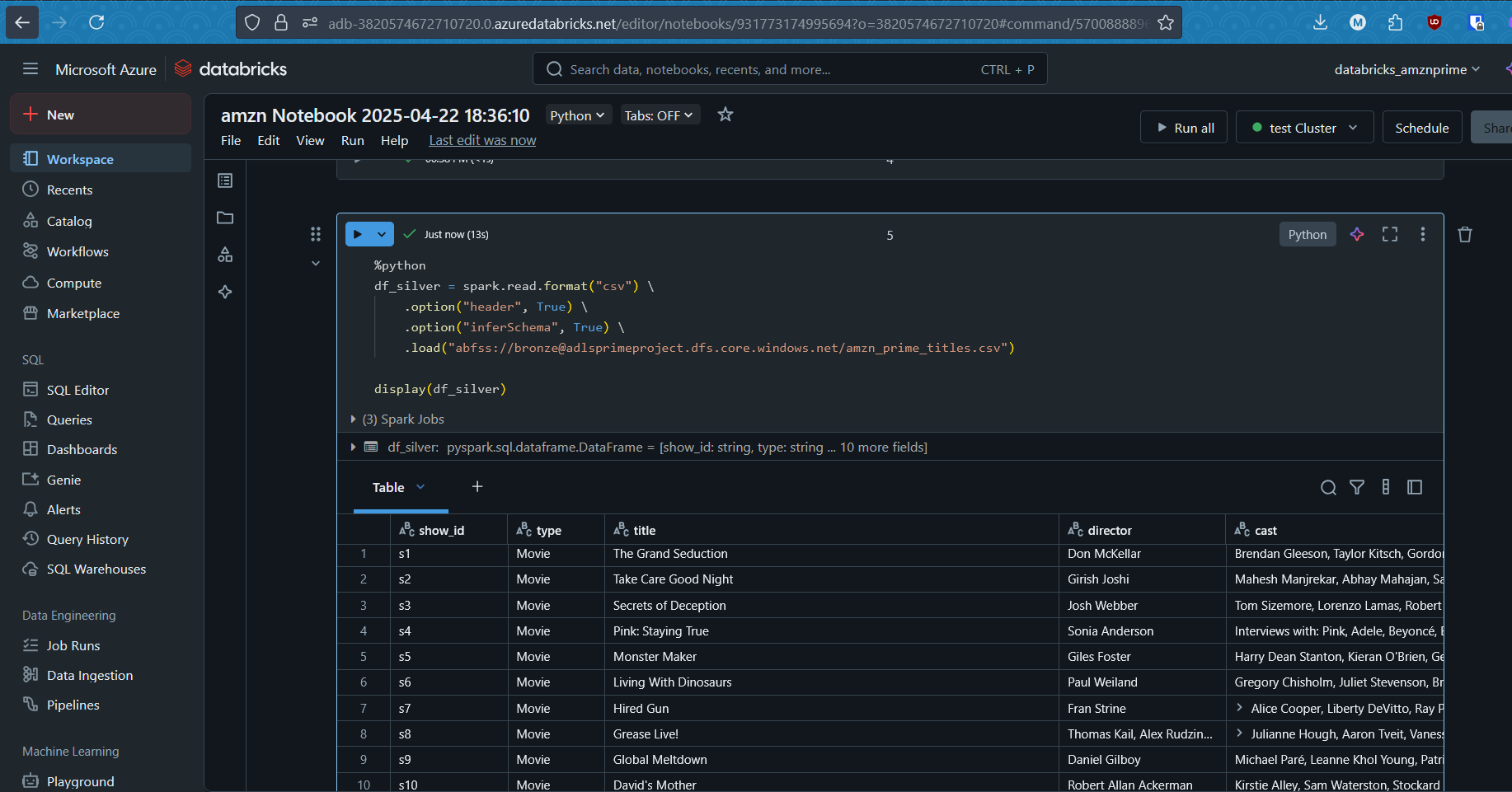 Amazon Prime TV Shows and Movies Data pipeline on Azure (Batch)